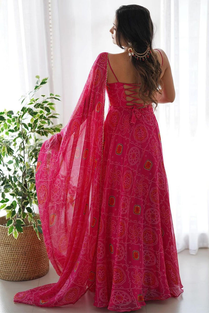 Floral Pink Color Soft Chiffon Anarkali Gown With Dupatta