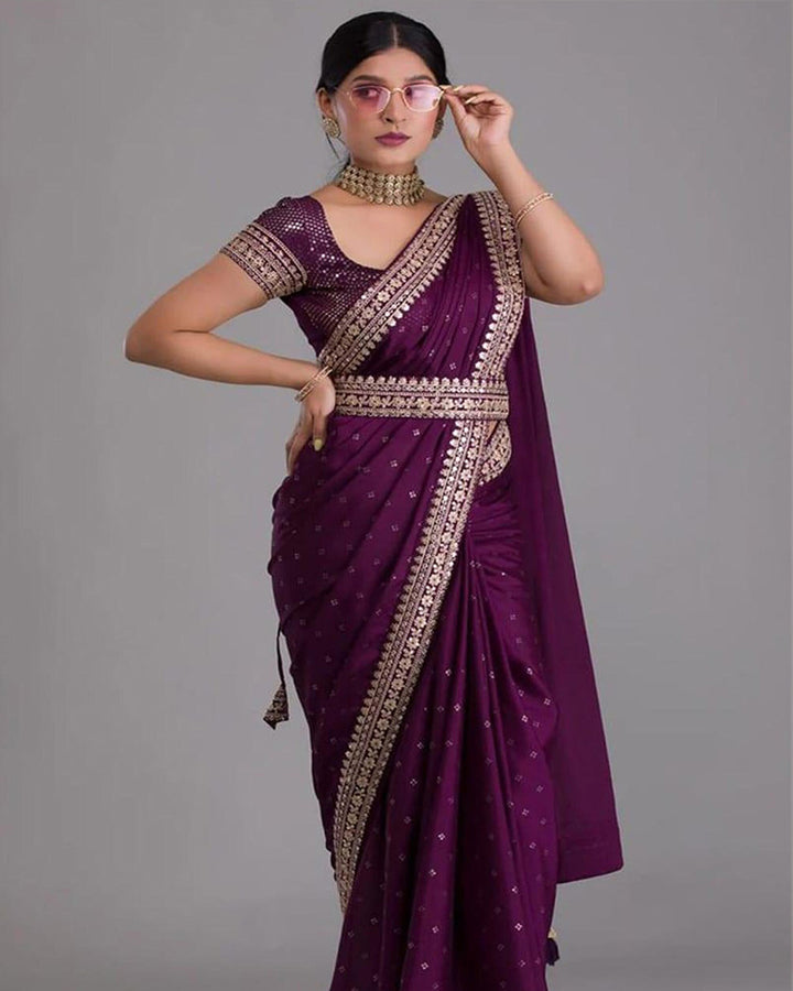 Wine Color Kasturi Silk  Sequence Work Saree