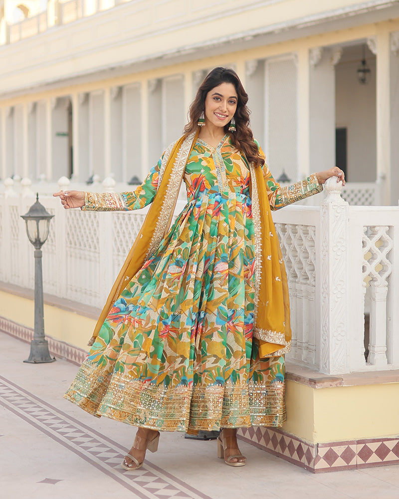 Beautiful Yellow Color Embroidery Anarkali Gown With Dupatta