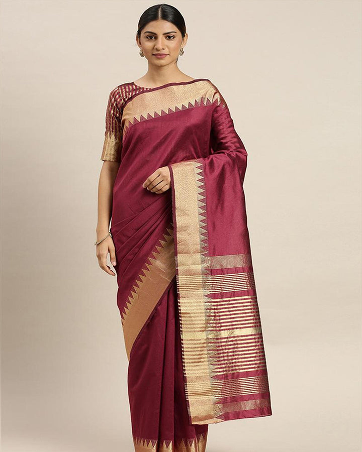 Maroon Assam Silk Partywear Saree