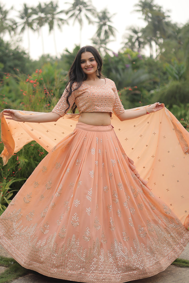 Peach Faux Georgette With Heavy Sequence Work  Lehenga Choli