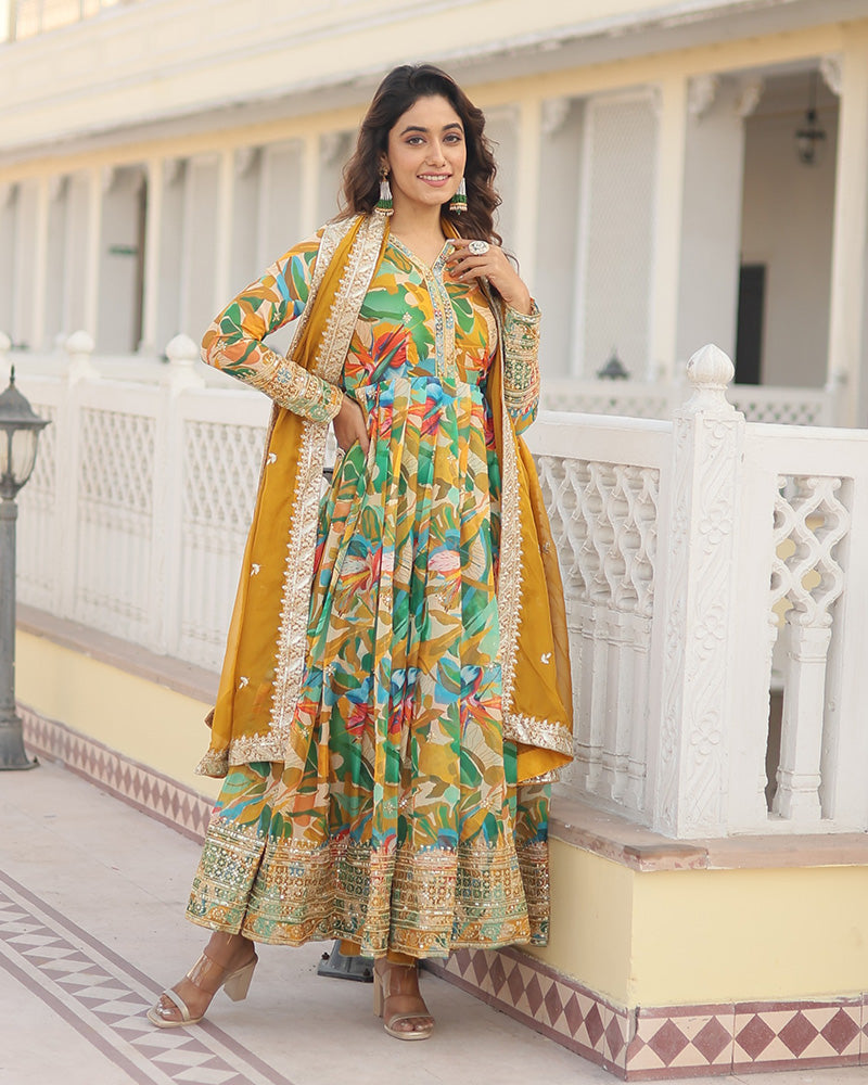 Beautiful Yellow Color Embroidery Anarkali Gown With Dupatta