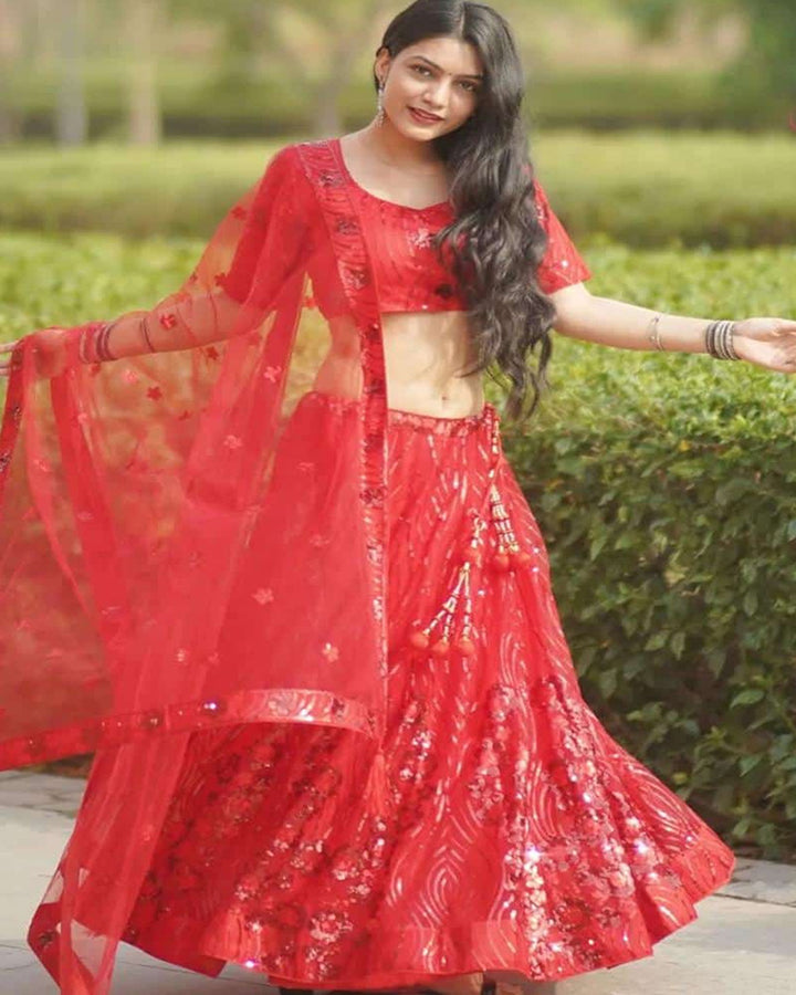 Red Designer Sequence Lehenga Choli