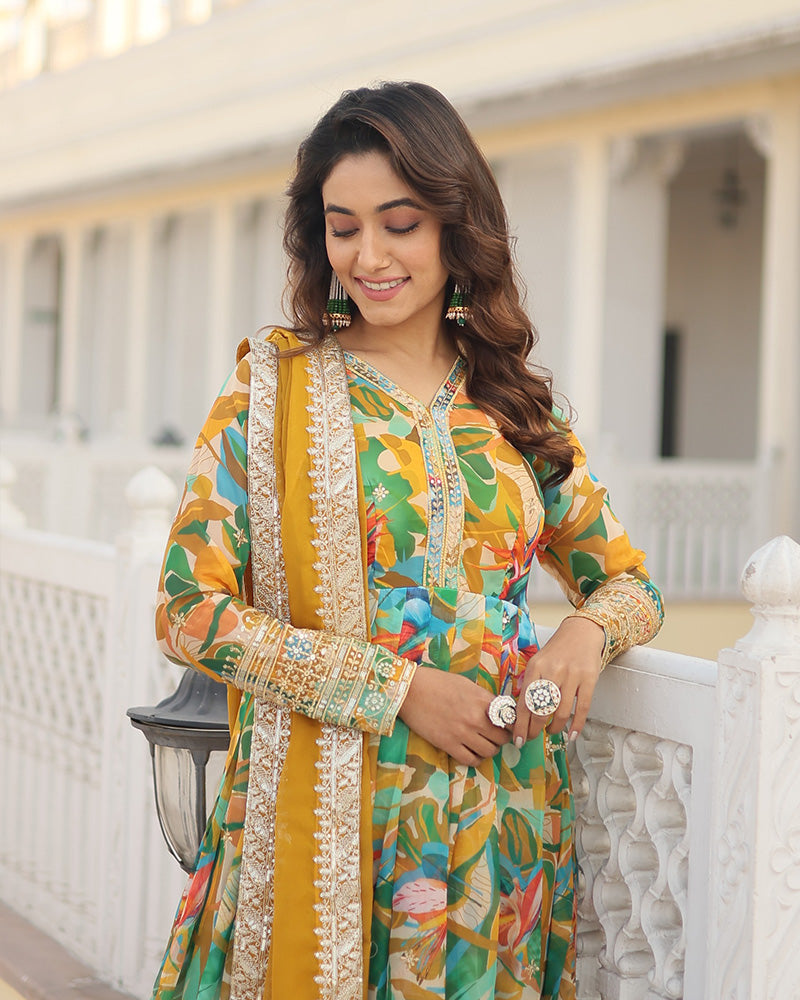 Beautiful Yellow Color Embroidery Anarkali Gown With Dupatta