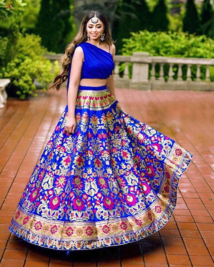 Royal Blue Amazing Banarasi Silk Full Stitched Lehenga Choli