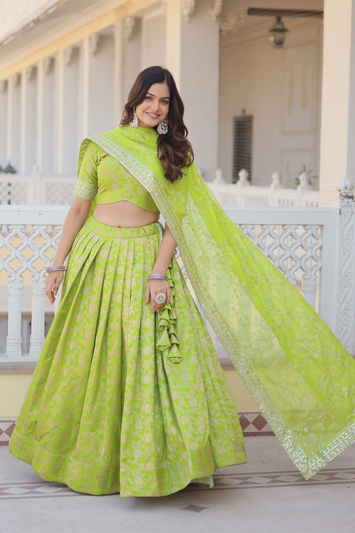 Pista Color Dyable Viscose Jacquard With Embroidered Lehenga Choli