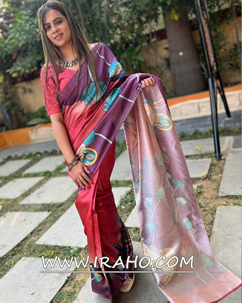 Red And Purple Vaishali Silk Ready To Wear Saree