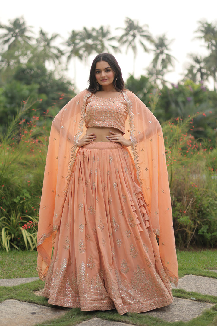 Peach Faux Georgette With Heavy Sequence Work  Lehenga Choli