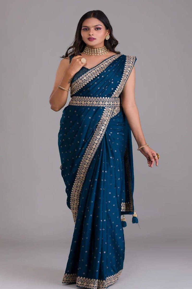 Navy Blue Color Dori Work Zari Sequins Kasturi Silk Saree