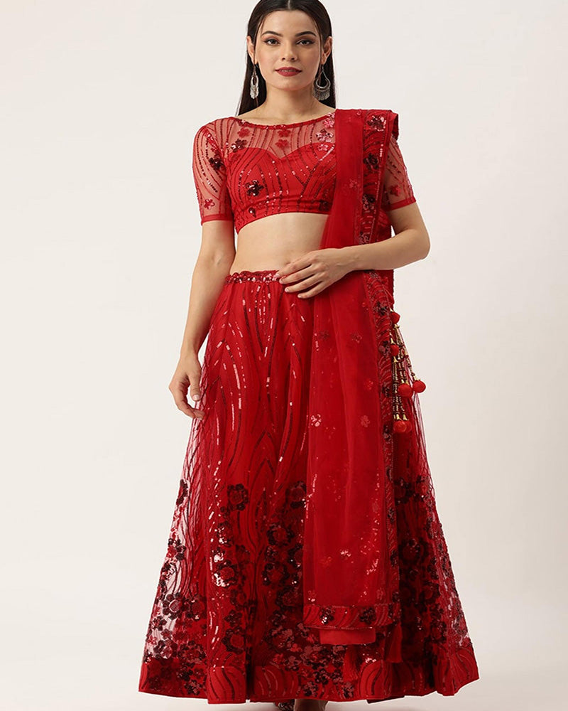 Red Net Sequence Designer Lehenga Choli