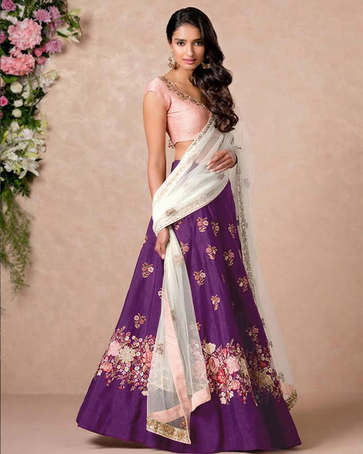 Purple Raw Silk Designer Lehenga Choli