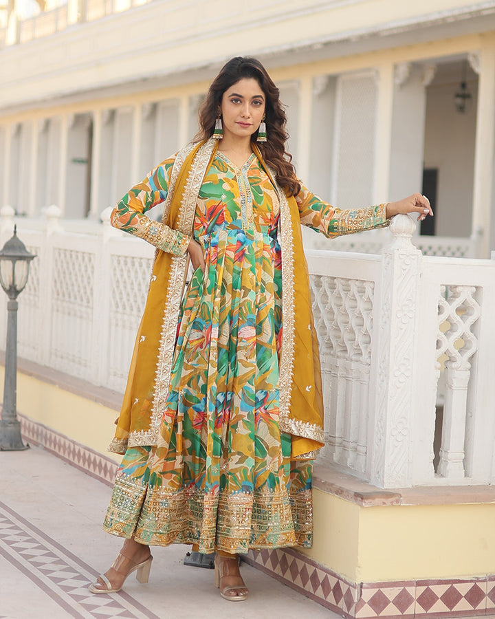 Beautiful Yellow Color Embroidery Anarkali Gown With Dupatta