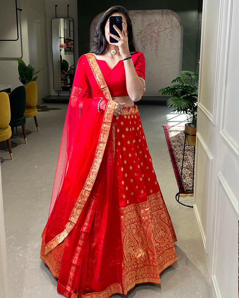 Amazing Red Color Jacquard Silk Lehenga Choli