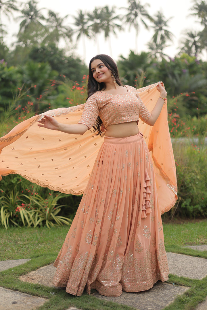 Peach Faux Georgette With Heavy Sequence Work  Lehenga Choli