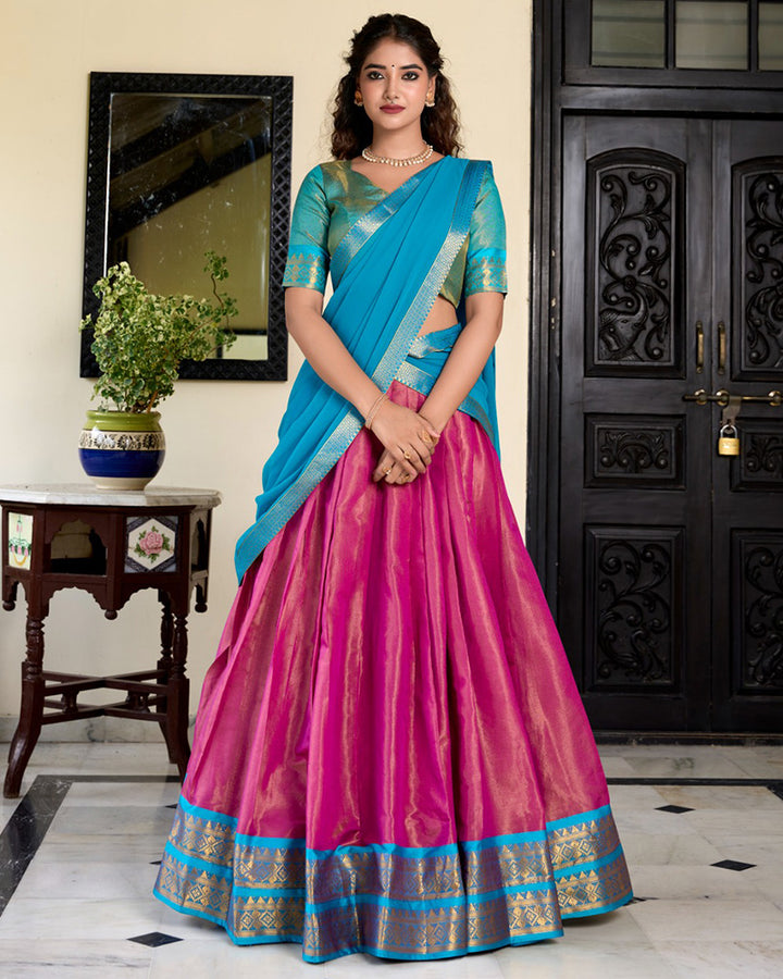 Designer Pink Color Kanchipuram Lehenga Choli