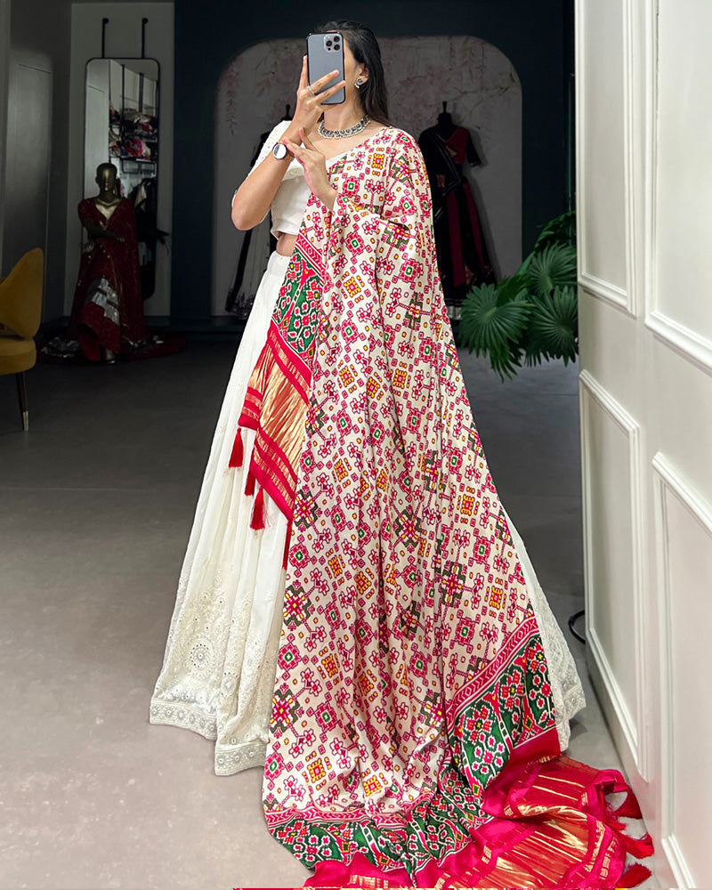 Designer Off-White Lucknowi Work Georgette Lehenga Choli