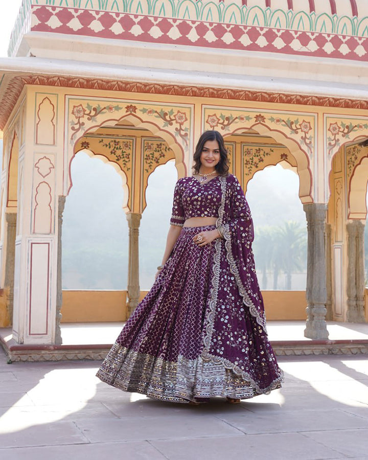 Beautiful Wine Color Pure Viscose Jacquard Lehenga Choli