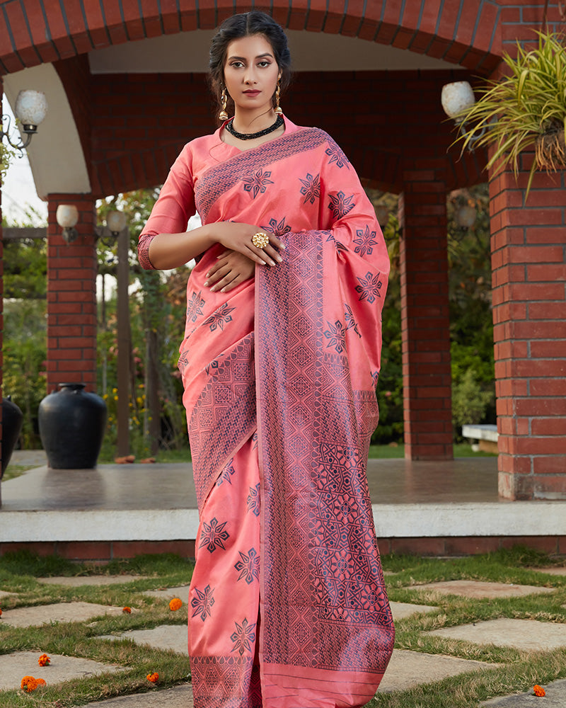 Beautiful Dark Pink Color Banarasi Weaving  Silk Saree