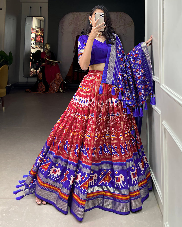 Red Color Floral And Patola Print Lehenga Choli