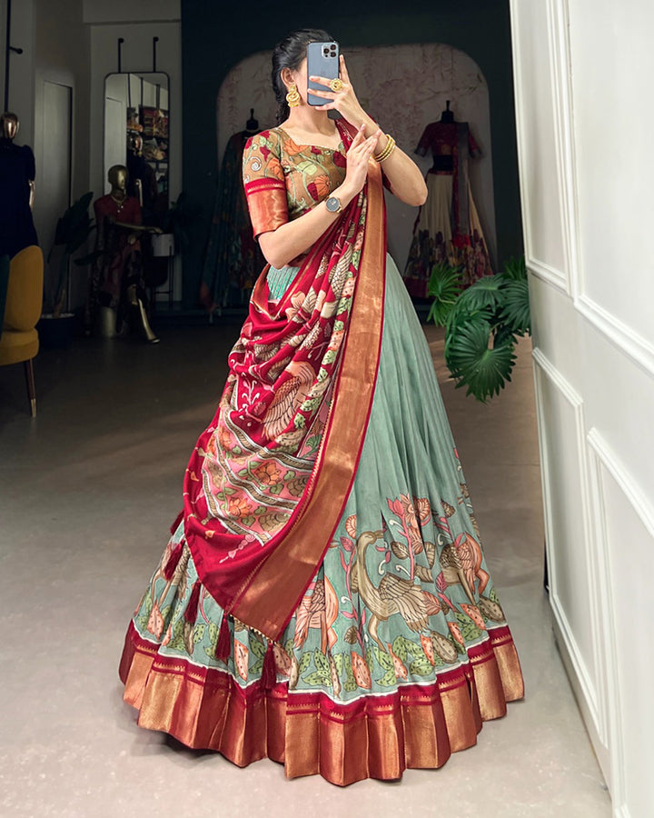 Designer Sea Green Color Jacquard Dola Silk Lehenga Choli