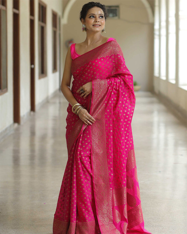 Designer Pink Color Jacquard Banarasi Silk Saree