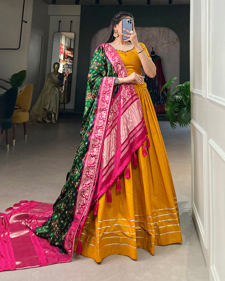 Mustard Yellow Color Pure Cotton Lehenga Choli