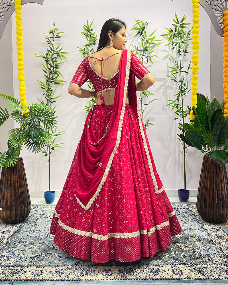 Designer Pink Color Georgette Embroidered Lehenga Choli