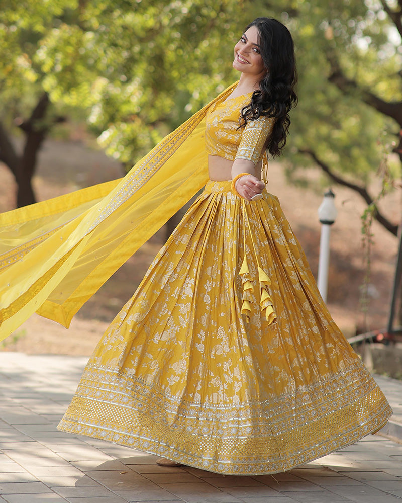 Yellow Color Designer Pure Dyable Viscose Jacquard Lehenga Choli