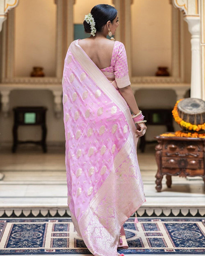 Designer Baby Pink Color Jacquard Banarasi Silk Saree