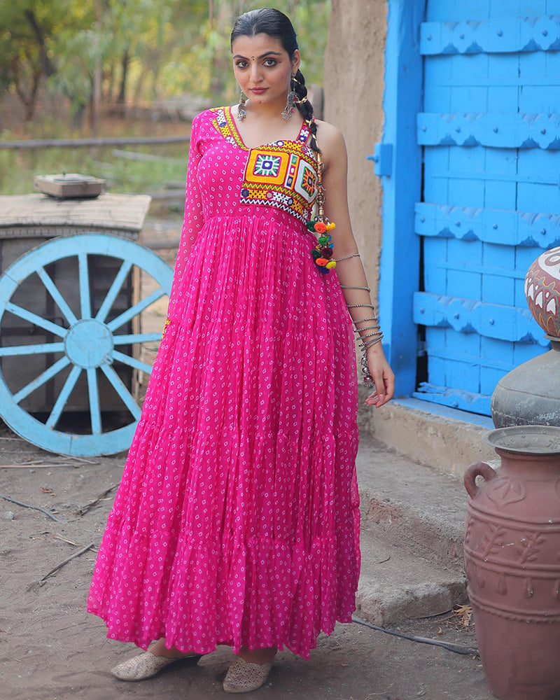 Navratri Special Pink Color Faux Georgette Gown