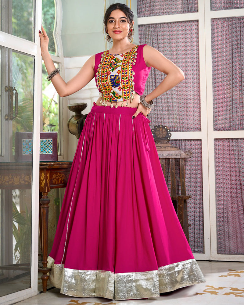 Pink Color Rayon Navratri Lehenga Choli