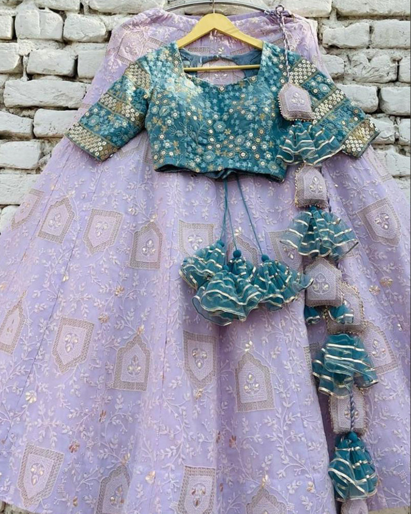 Lilac Lavender Color Embroidery Work Lehenga Choli