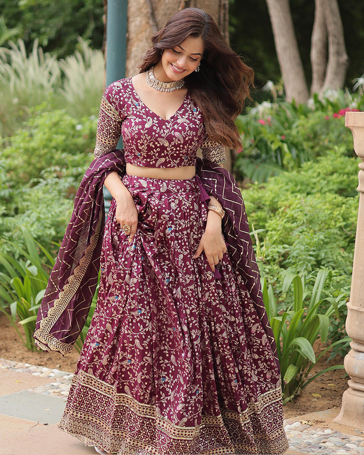 Wine Color Designer Pure Dyable Viscose Jacquard Lehenga Choli