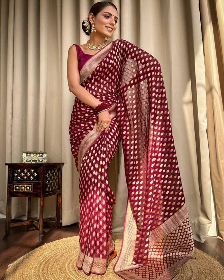 Designer Maroon Color Zari Weaving Banarasi Silk Saree