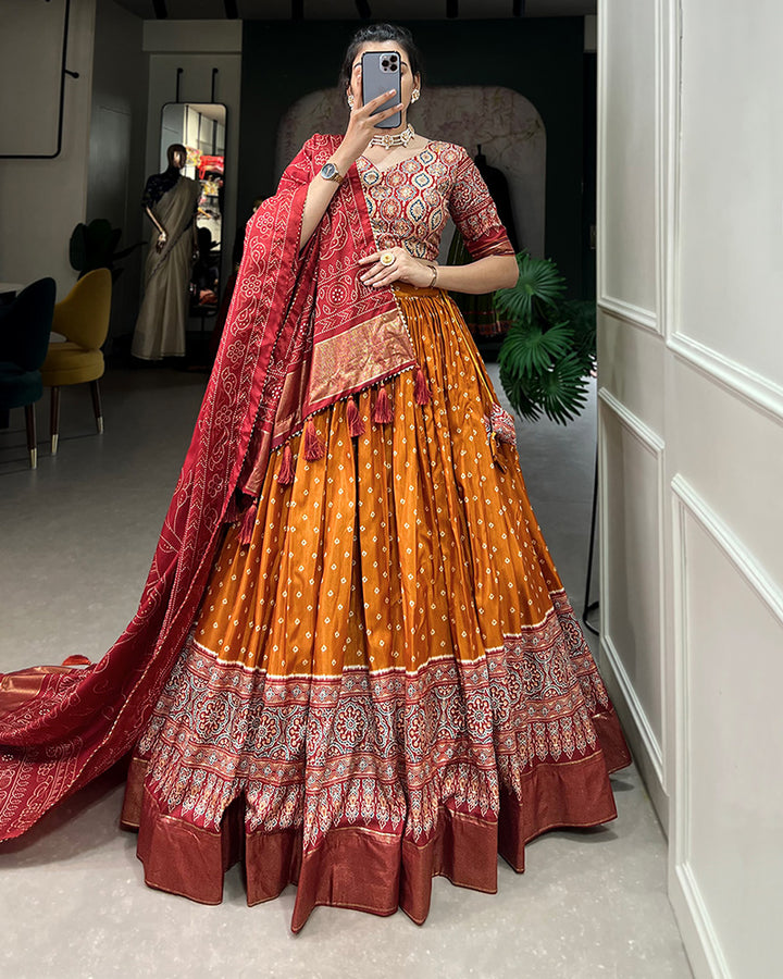 Orange Color Bandhej Print Designer Lehenga Choli