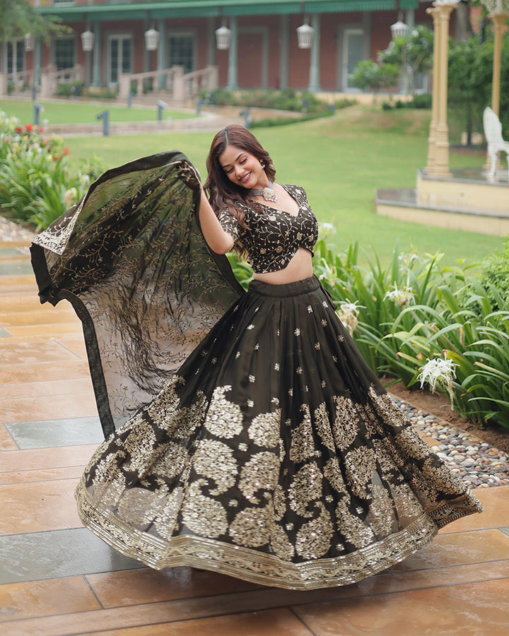 Black Color Rangoli Silk Sequence And Embroidered Lehenga Choli