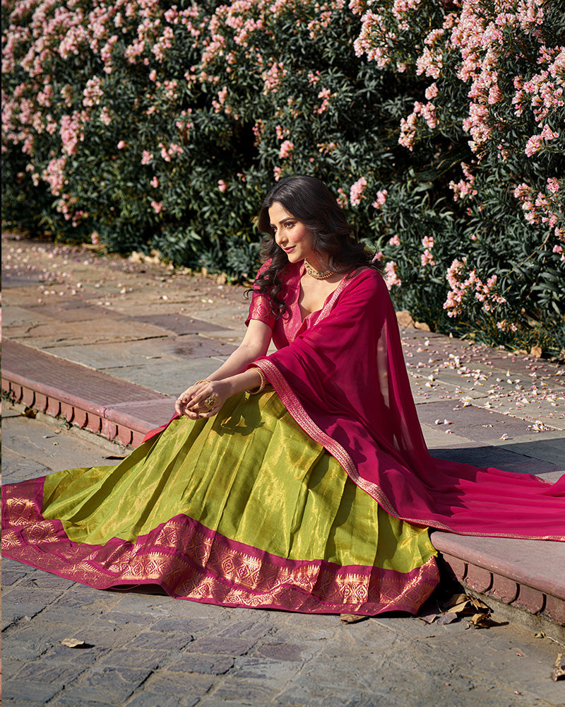 Designer Pista Color Kanchipuram Silk Lehenga Choli