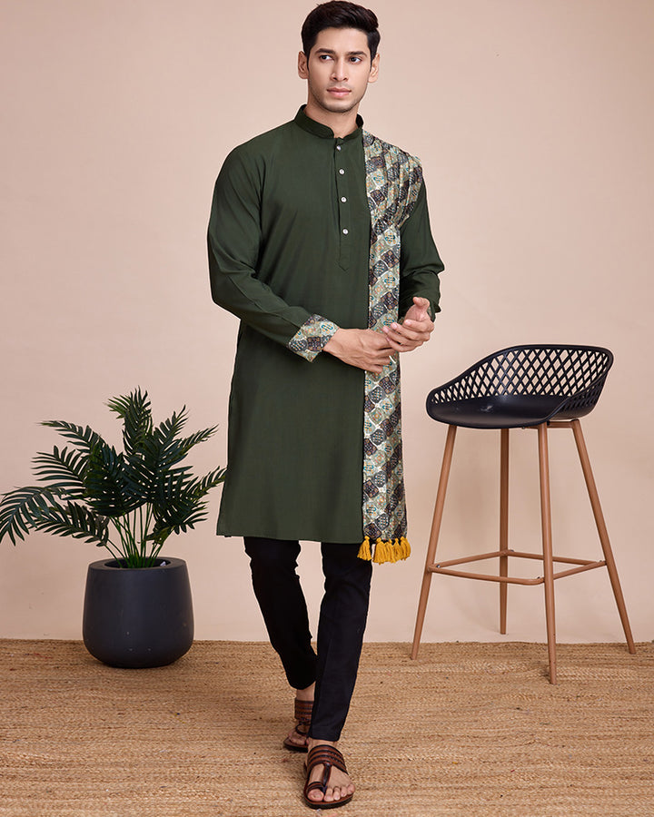 Green Color silk Men's Kurta With Dupatta