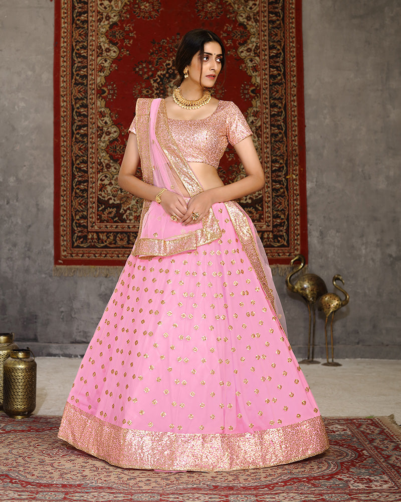 Baby Pink Color Sequence Embroiderd Net Lehenga Choli