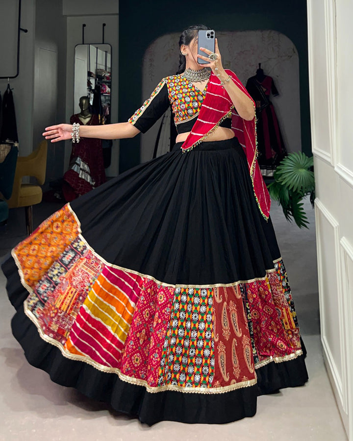 Black Multi Color Rayon Real Mirror Work Navratri Lehenga Choli