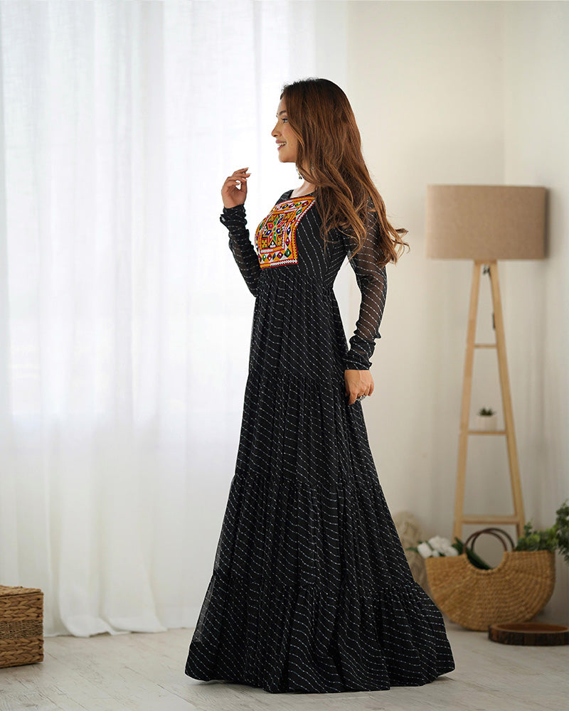 Navratri Special Black Color Georgette Gamthi Work Gown