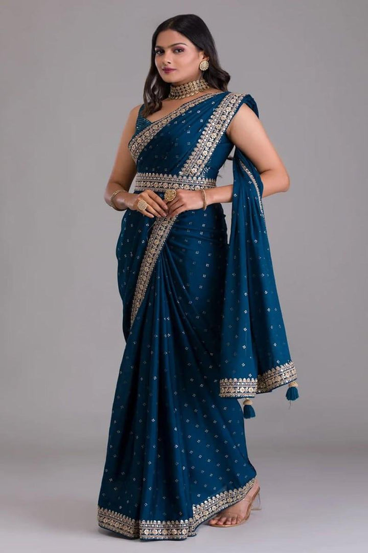 Navy Blue Color Dori Work Zari Sequins Kasturi Silk Saree