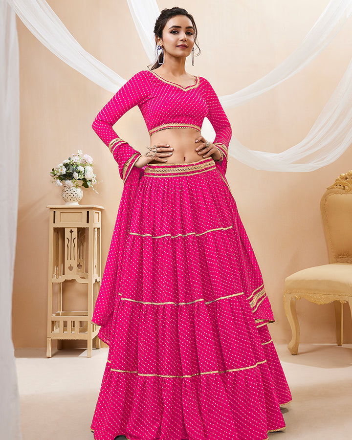 Pink Laheriya Print Georgette Lehenga Choli