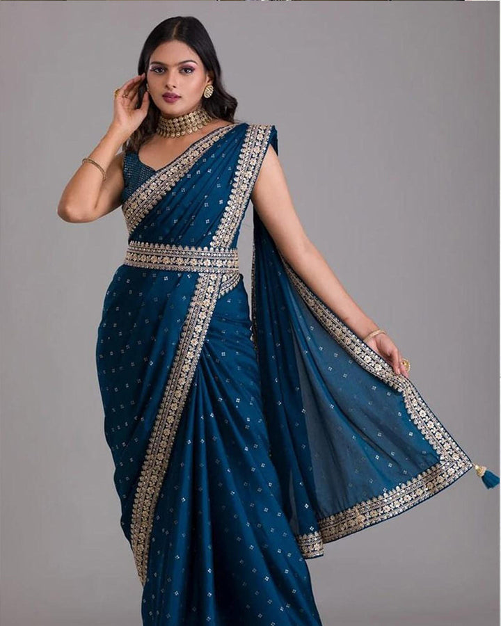 Navy Blue Color Dori Work Zari Sequins Kasturi Silk Saree