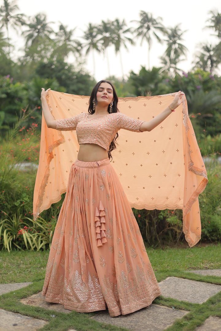 Peach Faux Georgette With Heavy Sequence Work  Lehenga Choli