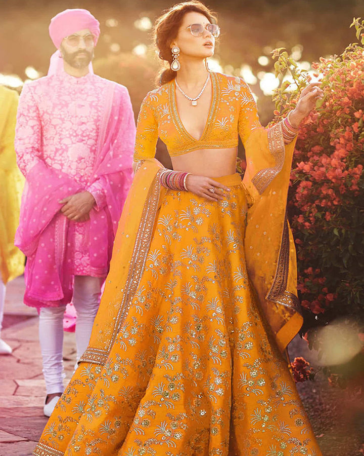 Yellow Sequence Work Thai Silk Amazing Lehenga choli