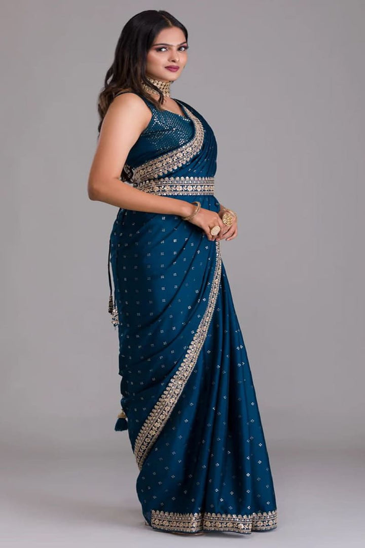 Navy Blue Color Dori Work Zari Sequins Kasturi Silk Saree