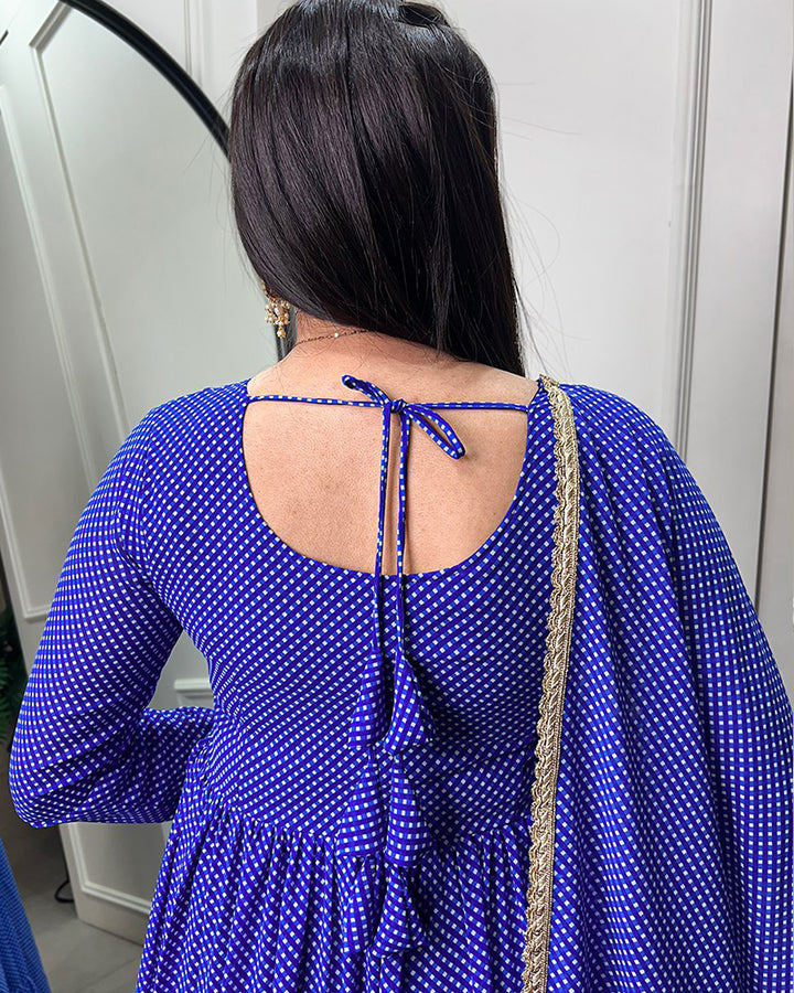 Royal Blue Color Designer Georgette Full Stitched Gown