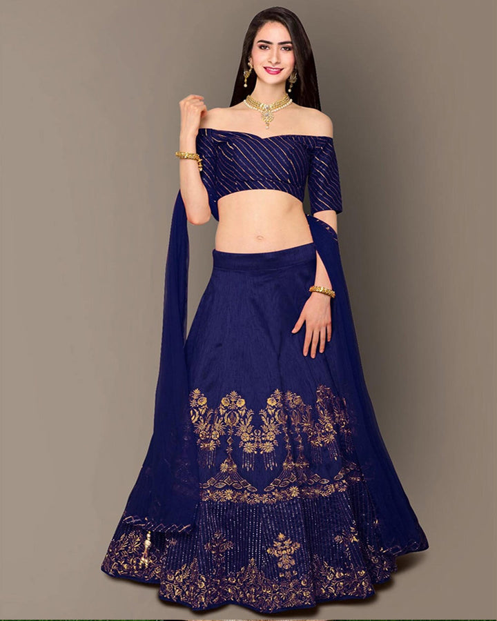 Blue Banglori Silk Lehenga Choli For Women