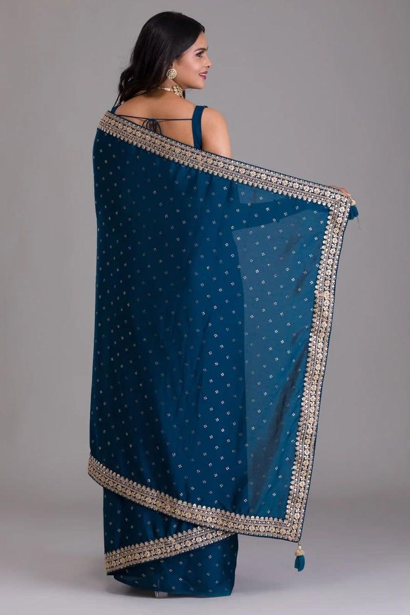 Navy Blue Color Dori Work Zari Sequins Kasturi Silk Saree